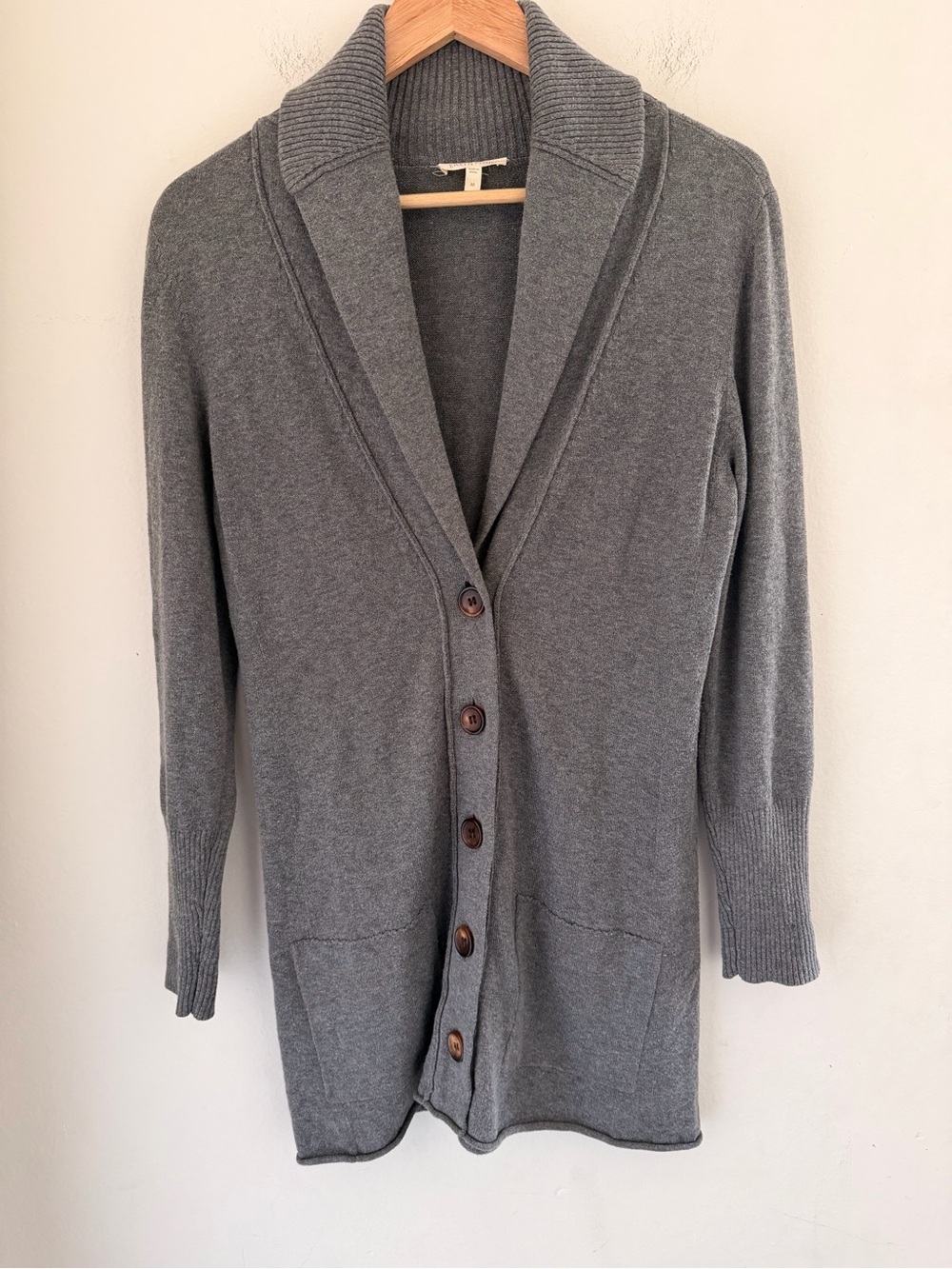 Eileen Fisher NWOT Organic Cotton Cashmere Shawl Collar Long Grey Cardigan M